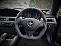 E92 M-sport (with Paddles) - Flat Bottom modification + PROFILES, Perforated leather on sides, Smooth top-bottom + Blue