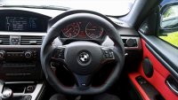 E92 M-sport (with Paddles)  - Flat Bottom modification + PROFILES, Perofrated leather on sides, Smooh top-bottom, Red stitching