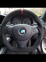 E92 M3 DCT - Flat Bottom + PROFILE, Black Alcantara 9040 + Red stripe at 12 o'clock, M-stitching 1