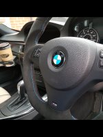 E92 M3 DCT - Flat Bottom + PROFILE, Black Alcantara 9040 + Red stripe at 12 o'clock, M-stitching 2