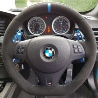 E92 M3 DCT - Flat Bottom modification, Black Alcantara9040 + Blue stripe at 12 o'clock, M-stitching 1