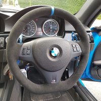 E92 M3 DCT - Flat Bottom modification, Black Alcantara9040 + Blue stripe at 12 o'clock, M-stitching 2