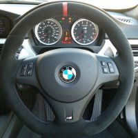 E92 M3 DCT - Flat Bottom modification, Black Alcantara9040 + Red stripe at 12 o'clock, M-stitching 1