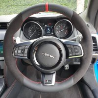 Jaguar-F-type-HEATED-Slighlty-thicker-Thumb-grips-added-Black-Alcantara-9040-on-sides-Smooth-leather-top-bottom-Red-centre-stripe-Red-stitching