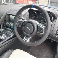 Jaguar-F-type-HEATED-Slighlty-thicker-Thumb-grips-added-Perforated-leather-on-sides-Smooth-leather-top-bottom-Blue-centre-stripe-Silver-412-stitching-2