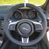 Jaguar-F-type-HEATED-Slighlty-thicker-Thumb-grips-added-Perforated-leather-on-sides-Smooth-leather-top-bottom-White-centre-stripe-Silver-412-stitching-1