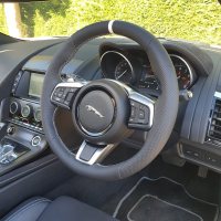 Jaguar-F-type-HEATED-Slighlty-thicker-Thumb-grips-added-Perforated-leather-on-sides-Smooth-leather-top-bottom-White-centre-stripe-Silver-412-stitching-2
