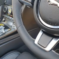 Jaguar-F-type-HEATED-Slighlty-thicker-Thumb-grips-added-Perforated-leather-on-sides-Smooth-leather-top-bottom-White-centre-stripe-Silver-412-stitching-3