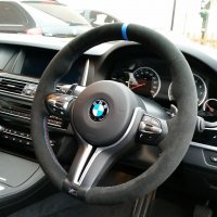 F10 M5 LCI - Black alcantara + Blue centre stripe at 12 o'clock, M stitching 2