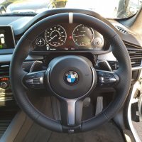 F20 F30 M-tech - Perforated leather on sides, Smooth top/bottom + WHITE centre stripe, M tri stitching