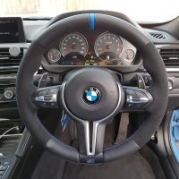 F80-M3-with-Paddles-Black-alcantara-9040-on-sides-Smooth-leather-top-bottm-Blue-centre-stripe-M-stitching-0