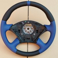 Focus RS mk1 - Blue leather on sides, Black top-bottom + Blue stripe at 12 o'clock, Black stitching