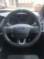 Focus RS mk3 (3-spoke) - Perforated leater on sides, Black Alcantara 9040 + Centre stripe Blue 1318 stitching