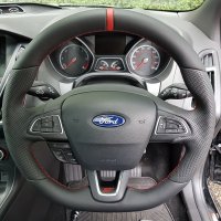 Focus ST mk3.5 - Perforated leather on sides, Smooth topbottom + Red centre stripe, Red stitching 1
