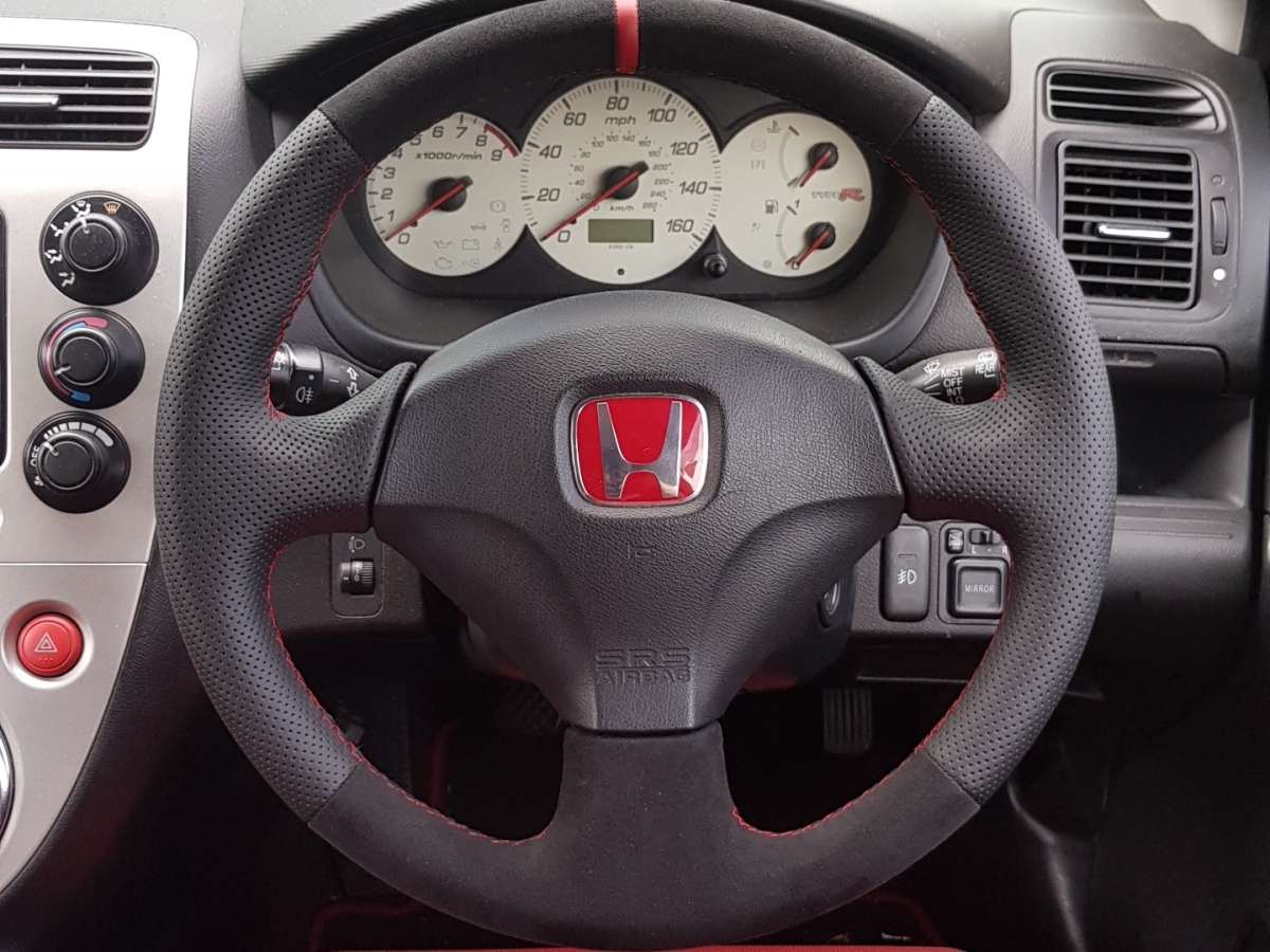 thumbnail image 2 of Perforated Leather Steering Wheel Cover For Honda Civic 94-05 – Red Double Stitch, UK Made, Custom Steering Ltd 2 of 5