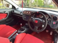 Integra DC5, Civic type R EP3 - slightly thicker, black alcantara 9040 + red centre band at 12 o'clock, red stitching 1
