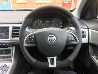 Jaguar XF 2011 (facelift ) - Thumb grips built up + Flat bottom, Perforated leather on sides,Black Alcantara top-bottom, Dark grey 415 stitching - 1