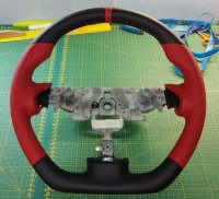 Mazda-RX-8-gen1-Thicker-Thumb-grips-added-AMG-Flat-Bottom-RED-Perforated-sides-Smooth-topbottom-Red-centre-stripe-Red-stitching