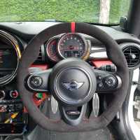Mini-F56-JCW-Flat-Bototm-modification-Black-alcantara-9040-Red-ALCANTARA-centre-stripe-Red-stitching-1