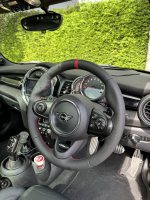 Mini-F56-JCW-With-Paddles-Padded-1mm-Perforated-leather-on-sides-Smooth-topbottom-Red-centre-stripe-Red-stitching-2