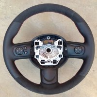 Mini R56 - padded, perforated sides, dark grey alcantara 9002, top-bottom, red stitching 1