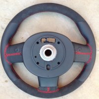 Mini R56 - padded, perforated sides, dark grey alcantara 9002, top-bottom, red stitching 3