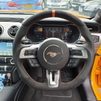 Mustang-2015-2018-Manual - Modification with Flat bottom + PROFILES, Perforated leather on sides, Black Alcantara 9040 top-bottom + Orange centre stripe, Orange stitching  1