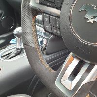 Mustang-2015-2018-Manual - Modification with Flat bottom + PROFILES, Perforated leather on sides, Black Alcantara 9040 top-bottom + Orange centre stripe, Orange stitching  3