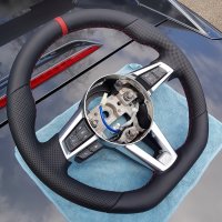 MX5 mk4 2016 Recaro edition - Thicker 2mm. Thumb grips built up + Flat bottom, Perforated leather on sides, Smooth top/bottom + Red centre stripe, Red stitching