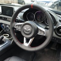 MX5 mk4 - Slightly thicker, Perforated leather on sides, Smooth top/bottom + Red centre stripe, Red stitching