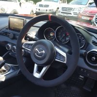 MX5 mk4 - Slightly thicker, Black Alcantara 9040 + Red centre stripe, Red stitching