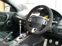 Megane RS 250 -Black Alcantara 9040 + Red centre strip at 12 o'clock, Red stitching 2