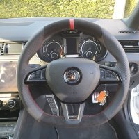 Octavia-mk3-VRS-FB-with-Paddles-Slightly-thicker-Perforated-leather-on-sides-Alcantara-9040-topbottom-Red-centre-stripe-Red-stitching-1