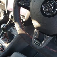 Octavia-mk3-VRS-FB-with-Paddles-Slightly-thicker-Perforated-leather-on-sides-Alcantara-9040-topbottom-Red-centre-stripe-Red-stitching-3