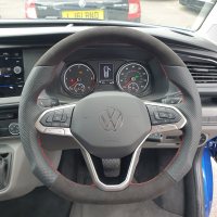 VW-T6.1-Full-Modification-with-Flat-bottom-Perforated-leather-on-sides-Black-Alcantara-9040-top-bottom-Red-stitching-1