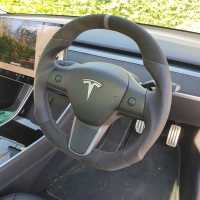 Tesla-3-2020-Full-modification-with-Flat-bottom-PROFILES-Perofrated-leather-on-sides-Dark-grey-Alcantara-9002-top-bottom-Grey-centre-stripe-Grey-415-stitching-2