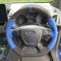 Transit-Connect-2016-Full-Modification-with-Flat-bottom-Blue-Alcantara-on-sides-Black-Alcantara-9040-top-bottom-Blue-ALCANTARA-centre-stripe-Blue-1078-stitching-1