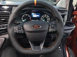 Transit-Custom-2018-with-Radio-and-phone-control-Thicker-rim-with-Bigger-thumb-grips-Flat-bottom-Perforated-leather-on-sides-Smooth-top-bottom-Orange-centre-stripe-Orange-stitching