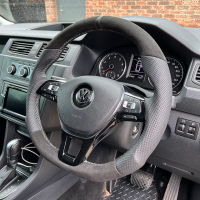 VW-Caddy-Highline-NO-paddles-Full-Modification-with-Flat-bottom-Perforated-leather-on-sides-Black-Alcantara-9040-Smooth-top-bottom-Black-centre-stripe-SILVER-stitching