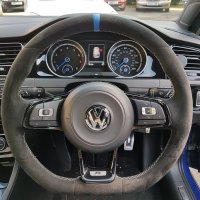 Golf R mk7 ( with paddles ) – Black Alcantara 9040 + Blue centre stripe, Silver 412 stitching 1