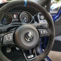 Golf R mk7 ( with paddles ) – Black Alcantara 9040 + Blue centre stripe, Silver 412 stitching 2
