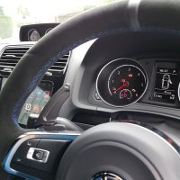 Golf R mk7 ( with paddles ) – Black Alcantara 9040 + Black centre stripe, Blue 1078 stitching 3
