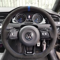 Golf R mk7 ( with paddles ) – Black Alcantara 9040 + Blue alcantara centre stripe, Blue 1078 stitching 2