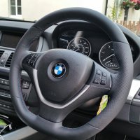 X5 X6 E70,E71 - Midified with Flat bottom, Perforated leather on sides,  Smooth leather top-bottom, M tri stitching 3